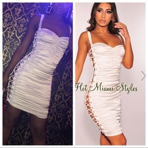 White Satin Cut Out Dress